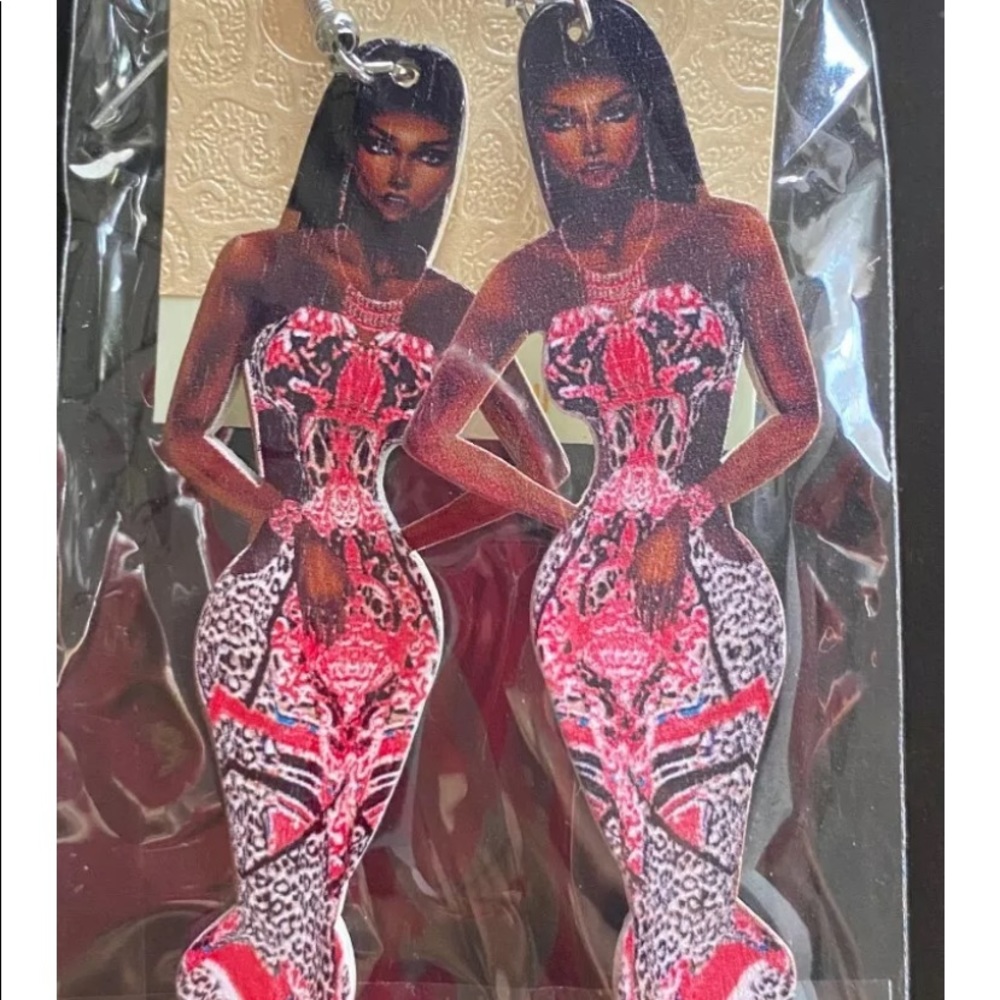 African American Black Woman Wooden Earrings